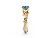 Fancy Blue Round Cut Diamond Pavé Twist Band Solitaire Ring Set in Yellow gold with Prong Setting