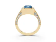 Princess Cut Milgrain Halo Engagement Ring Setting for a Fancy Blue Lab-Grown Diamond | Side Stones | Yellow Gold