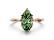Fancy Green Marquise Cut Diamond Solitaire Ring Set in Rose gold with Twisted Band and Bead Prong Setting