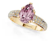 Pear-Shaped Three Row Pave Engagement Ring Setting for a Fancy Pink Lab-Grown Diamond | Yellow Gold