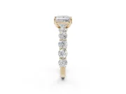 Princess Cut Side Stone Engagement Ring Setting | Scalloped Prong Accents | Yellow Gold