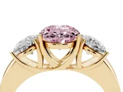 Oval Three Stone Engagement Ring Setting for a Fancy Pink Lab-Grown Diamond | Matching Side Stones | Yellow Gold