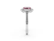 Emerald Cut Petal Tip Halo Engagement Ring Setting for a Fancy Pink Lab-Grown Diamond | Pavé Band | Sterling Silver
