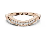 Round Lab-Grown Diamond Milgrain Deep Curve Wedding Band | Sculpted Shoulders | Rose Gold