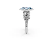 Fancy Blue Marquise Cut Diamond Halo Ring Set in White gold with Milgrain Pavé Band and Prong Setting