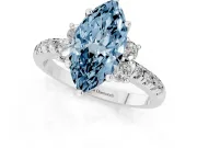 Marquise Side Stone Pave Engagement Ring Setting for a Fancy Blue Lab-Grown Diamond | Paired Round Accents | White Gold