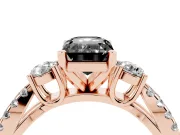 Fancy Black Emerald Cut Diamond Three-Stone Ring Set in Rose gold with Pavé Split Shank and Prong Setting