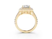 Princess Cut Double Halo Split Shank Engagement Ring Setting | Pavé Shoulders | Yellow Gold