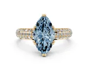 Marquise Three Row Pave Engagement Ring Setting for a Fancy Blue Lab-Grown Diamond | Yellow Gold