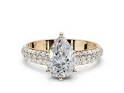 Pear-Shaped Pavé Solitaire Engagement Ring Setting | Domed Pavé Band | Yellow Gold