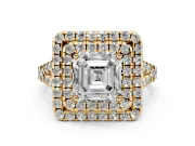 Asscher Cut Halo Split Shank Engagement Ring Setting | Yellow Gold