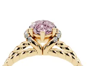 Fancy Pink Marquise Cut Diamond Halo Ring Set in Yellow gold with Twisted Band and Prong Setting