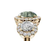 Round Three Stone Halo Engagement Ring Setting for a Fancy Green Lab-Grown Diamond | Yellow Gold