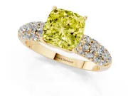 Cushion Cut Close Set Pave Engagement Ring Setting for a Fancy Yellow Lab-Grown Diamond | Multi Row | Yellow Gold