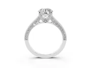 Round Vintage Hidden Halo Engagement Ring Setting | Milgrain Pave Band | Sterling Silver