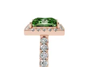 Fancy Green Princess Cut Diamond Halo Pavé Solitaire Ring Set in Rose gold with Prong-Set Center Stone