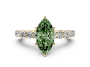 Fancy Green Marquise Cut Diamond Solitaire Ring Set in Yellow gold with Shared Prong Pavé Band
