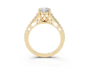 Cushion Cut Graduated Pave Cathedral Engagement Ring Setting | Scroll Cut-Outs | Yellow Gold