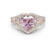 Heart-Shaped Halo Pavé Engagement Ring Setting for a Fancy Pink Lab-Grown Diamond | Narrow Split Shank | Rose Gold