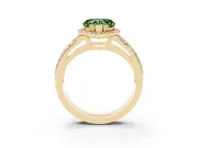 Heart-Shaped Halo Engagement Ring Setting for a Fancy Green Lab-Grown Diamond | Two-Row Pave Split Shank | Yellow Gold