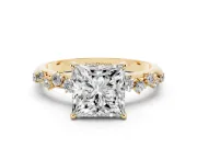 Princess Cut Solitaire Engagement Ring Setting | Graduated Scattered Accents | Yellow Gold
