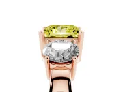 Princess Cut Three Stone Engagement Ring Setting for a Fancy Yellow Lab-Grown Diamond | Wide Plain Band | Rose Gold