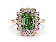 Emerald Cut Scalloped Cluster Halo Engagement Ring Setting for a Fancy Green Lab-Grown Diamond | Plain Band | Rose Gold