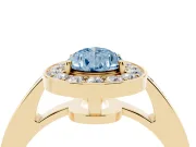 Fancy Blue Pear Cut Diamond Halo Pavé Engagement Ring Set in Yellow gold with Bezel Setting