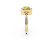 Fancy Yellow Princess Cut Diamond Halo Engagement Ring Set in Yellow gold with Milgrain Pavé Band