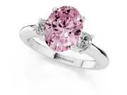 Oval Three Stone Engagement Ring Setting for a Fancy Pink Lab-Grown Diamond | Round Side Stones | Sterling Silver
