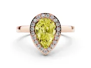 Fancy Yellow Pear Cut Diamond Halo Ring Set in Rose gold with Solitaire Band and Prong Setting