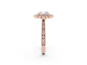 Cushion Cut Diamond Halo Milgrain Pavé Ring Set in Rose gold with Prong Setting