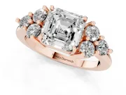 Asscher Cut Cluster Side Stone Engagement Ring Setting | Plain Band | Rose Gold