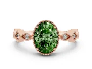 Fancy Green Oval Cut Diamond Milgrain Marquise Twist Band Ring Set in Rose gold with Prong Setting