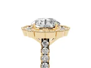 Round Vintage Milgrain Floral Halo Engagement Ring Setting | Pavé Band | Yellow Gold