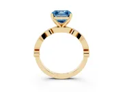 Fancy Blue Asscher Cut Diamond Solitaire Engagement Ring Set in Yellow gold with Milgrain Bezel Accent Band