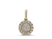 Round Lab-Grown Diamond Double Halo Disc Pendant Necklace | Pavé Bail | Yellow Gold