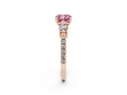 Cushion Cut Three Stone Pavé Engagement Ring Setting for a Fancy Pink Lab-Grown Diamond | Round Side Stones | Rose Gold