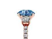 Round Three Stone Engagement Ring Setting for a Fancy Blue Lab-Grown Diamond | Pave Shoulders | Rose Gold