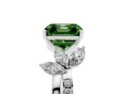 Fancy Green Asscher Cut Diamond Floral Vine Solitaire Engagement Ring Set in Platinum with Marquise Leaves