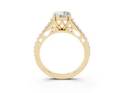 Oval Graduated Pave Cathedral Solitaire Engagement Ring Setting | Scroll Cut-Outs | Yellow Gold
