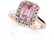 Emerald Cut Halo Engagement Ring Setting for a Fancy Pink Lab-Grown Diamond | Flat Tapered Band | Rose Gold