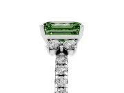 Emerald Cut Side Stone Engagement Ring Setting for a Fancy Green Lab-Grown Diamond | Pave Band | White Gold