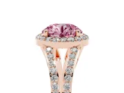 Round Halo Engagement Ring Setting for a Fancy Pink Lab-Grown Diamond | Pave Split Shank | Rose Gold