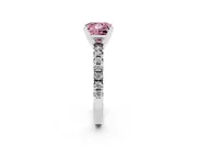 Fancy Pink Princess Cut Diamond Solitaire Pavé Engagement Ring Set in Silver with Round Band and Prong Setting