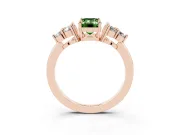 Fancy Green Emerald Cut Diamond Solitaire Ring Set in Rose gold with Cluster Accents on Each Side