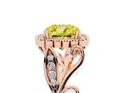 Cushion Cut Leaf Halo Engagement Ring Setting for a Fancy Yellow Lab-Grown Diamond | Rose Gold
