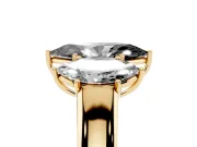 Fancy Black Three-Stone Marquise Cut Diamond Ring Set in Yellow gold with Matching Prong Settings and Plain Band