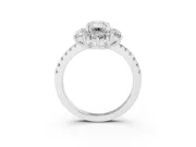 Emerald Cut Diamond Floral Halo Ring Set in White gold with Round Pavé Band and Prong Setting
