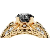 Round Art Deco Graduated Pavé Engagement Ring Setting for a Black Center | Split Shank | Yellow Gold